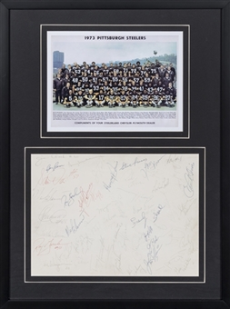 1973 Pittsburgh Steelers Team Signed Page With Photo In 18x24 Framed Display (JSA)